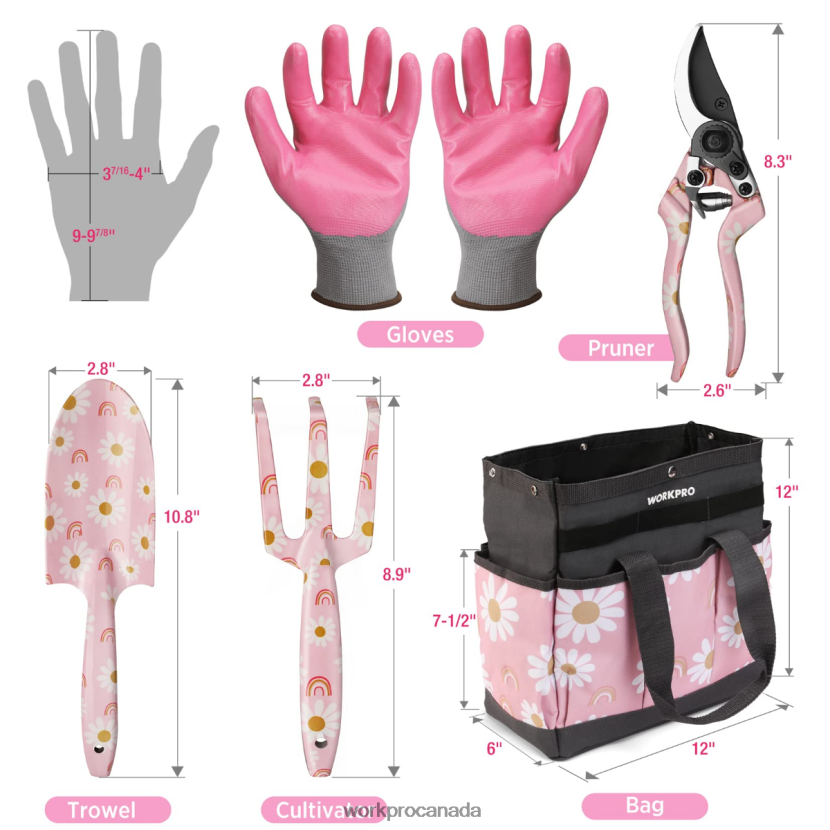 White/Pink WORKPRO 5PCS Aluminum Heavy Duty Gardening Tool Set Tool ZNRDXV284