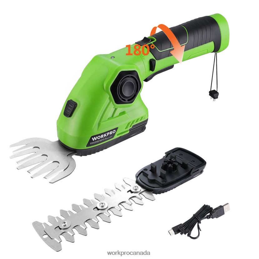 Green/White WORKPRO Cordless Grass Shear & Shrubbery Trimmer 2 in 1 Handheld Hedge Trimmer 7.2V Electric Grass Trimmer Hedge Shears Tool ZNRDXV297