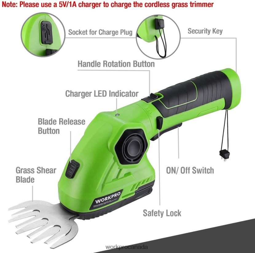 Green/White WORKPRO Cordless Grass Shear & Shrubbery Trimmer 2 in 1 Handheld Hedge Trimmer 7.2V Electric Grass Trimmer Hedge Shears Tool ZNRDXV297