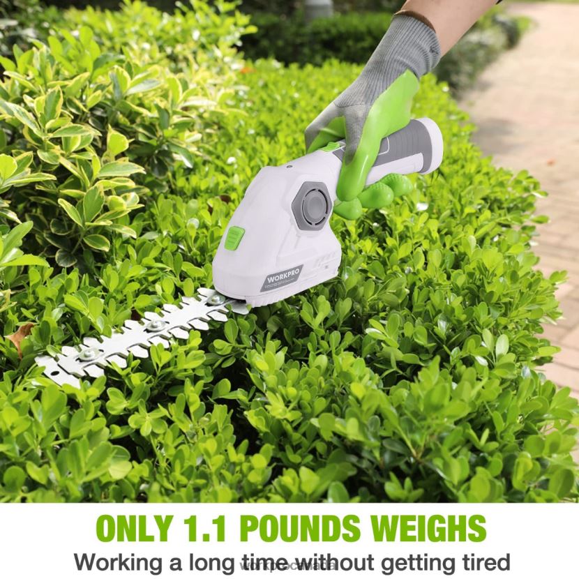 Green/White WORKPRO Cordless Grass Shear & Shrubbery Trimmer 2 in 1 Handheld Hedge Trimmer 7.2V Electric Grass Trimmer Hedge Shears Tool ZNRDXV297