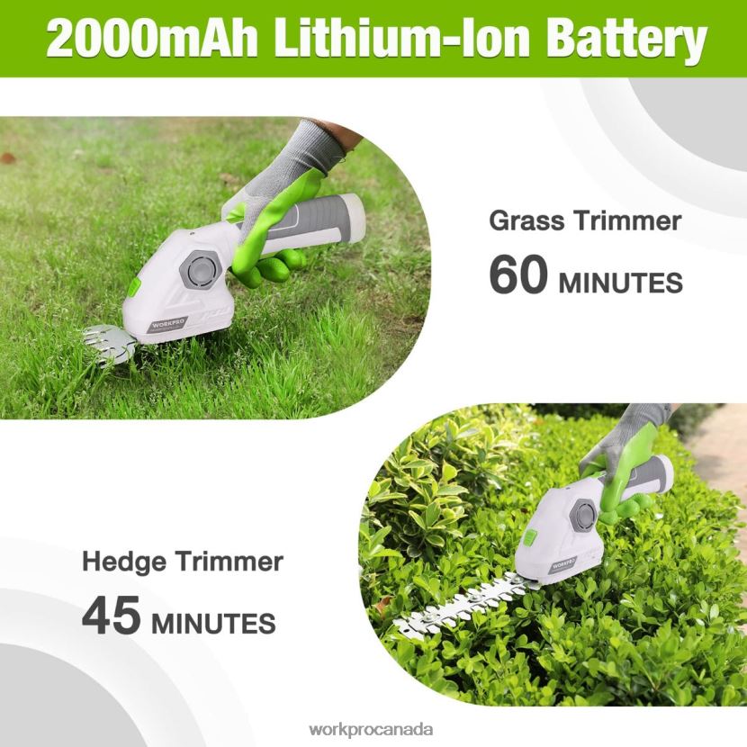 Green/White WORKPRO Cordless Grass Shear & Shrubbery Trimmer 2 in 1 Handheld Hedge Trimmer 7.2V Electric Grass Trimmer Hedge Shears Tool ZNRDXV297