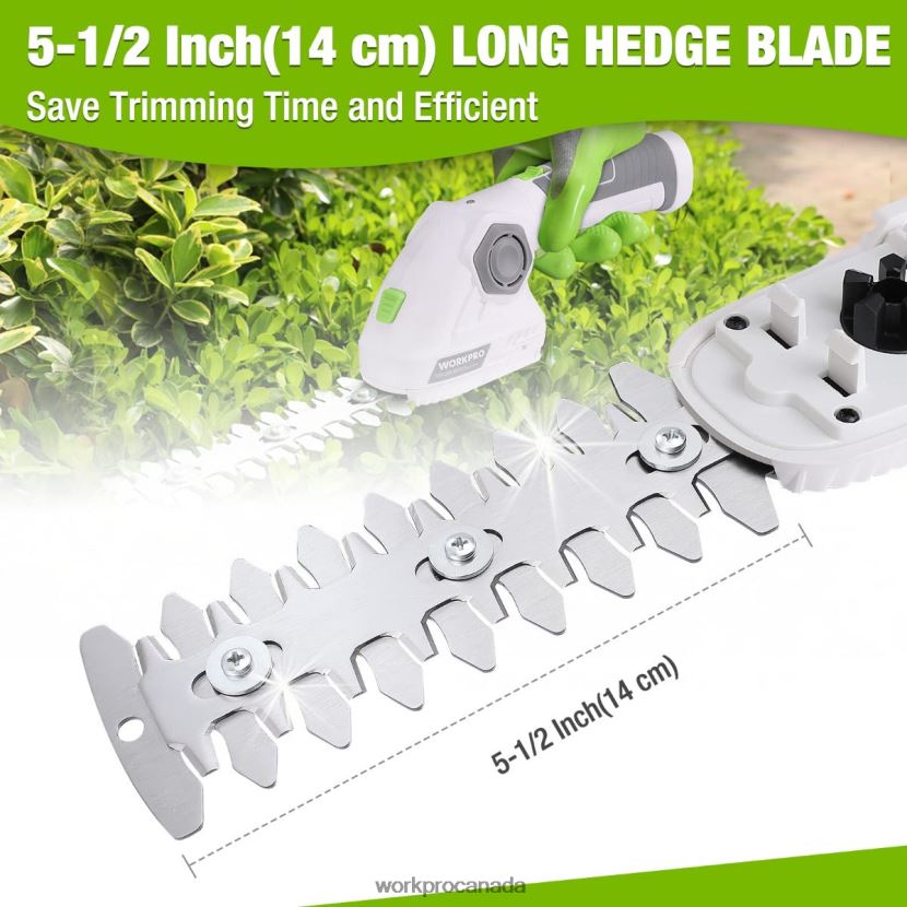 Green/White WORKPRO Cordless Grass Shear & Shrubbery Trimmer 2 in 1 Handheld Hedge Trimmer 7.2V Electric Grass Trimmer Hedge Shears Tool ZNRDXV297