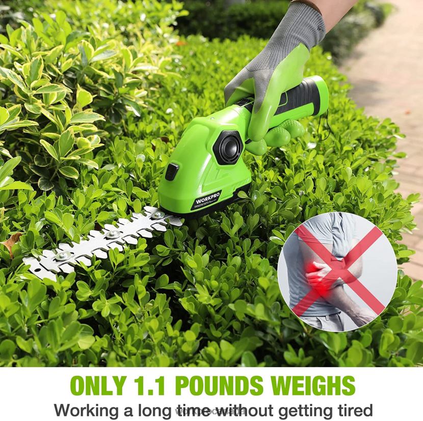 Green/White WORKPRO Cordless Grass Shear & Shrubbery Trimmer 2 in 1 Handheld Hedge Trimmer 7.2V Electric Grass Trimmer Hedge Shears Tool ZNRDXV297
