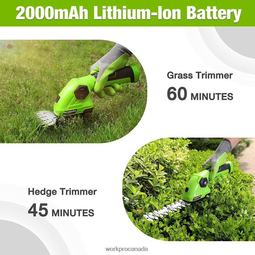 Green/White WORKPRO Cordless Grass Shear & Shrubbery Trimmer 2 in 1 Handheld Hedge Trimmer 7.2V Electric Grass Trimmer Hedge Shears Tool ZNRDXV297