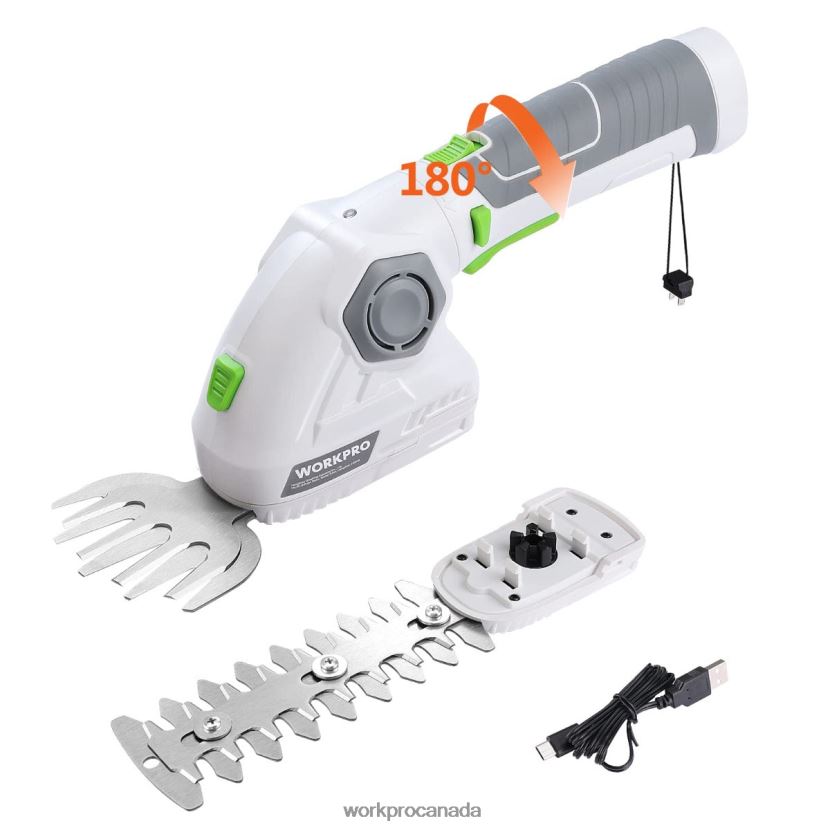 Green/White WORKPRO Cordless Grass Shear & Shrubbery Trimmer 2 in 1 Handheld Hedge Trimmer 7.2V Electric Grass Trimmer Hedge Shears Tool ZNRDXV297