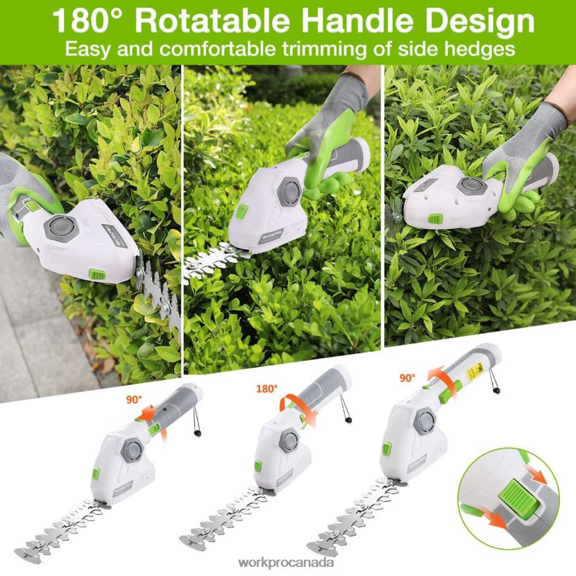 Green/White WORKPRO Cordless Grass Shear & Shrubbery Trimmer 2 in 1 Handheld Hedge Trimmer 7.2V Electric Grass Trimmer Hedge Shears Tool ZNRDXV297