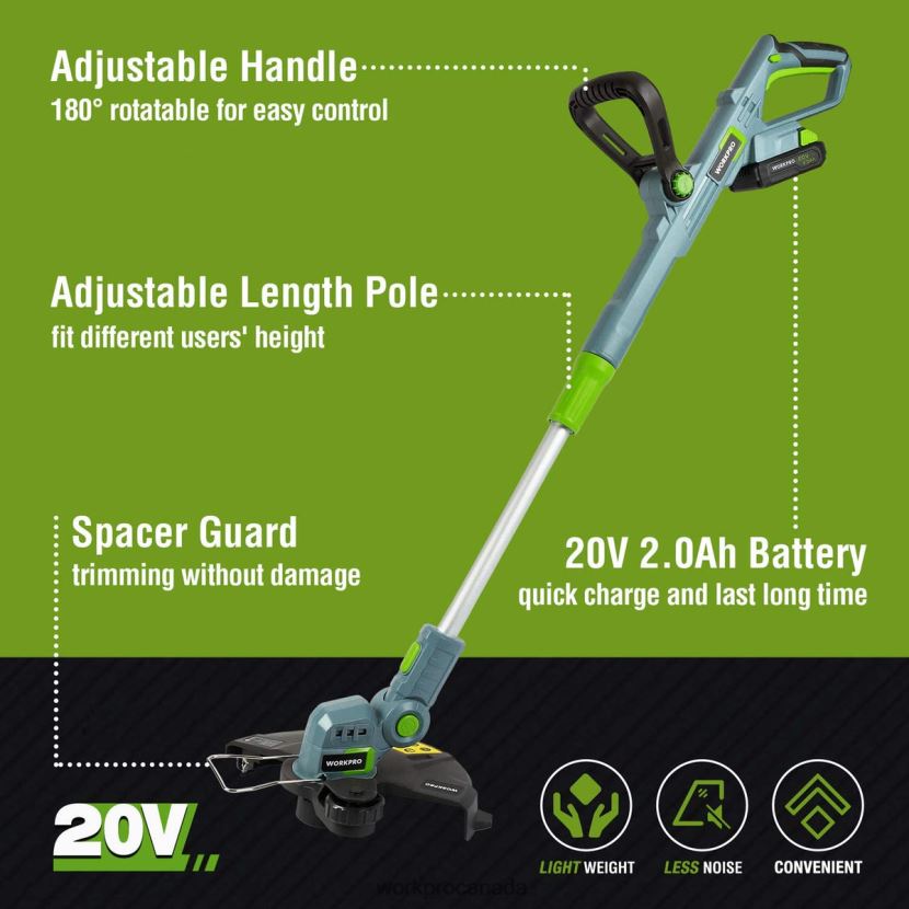 Helpful WORKPRO 20V Cordless String Trimmer / Edger 12-inch with 2Ah Lithium-Ion Battery 1 Hour Quick Charger 16.4ft Trimmer Line Included Tool ZNRDXV293