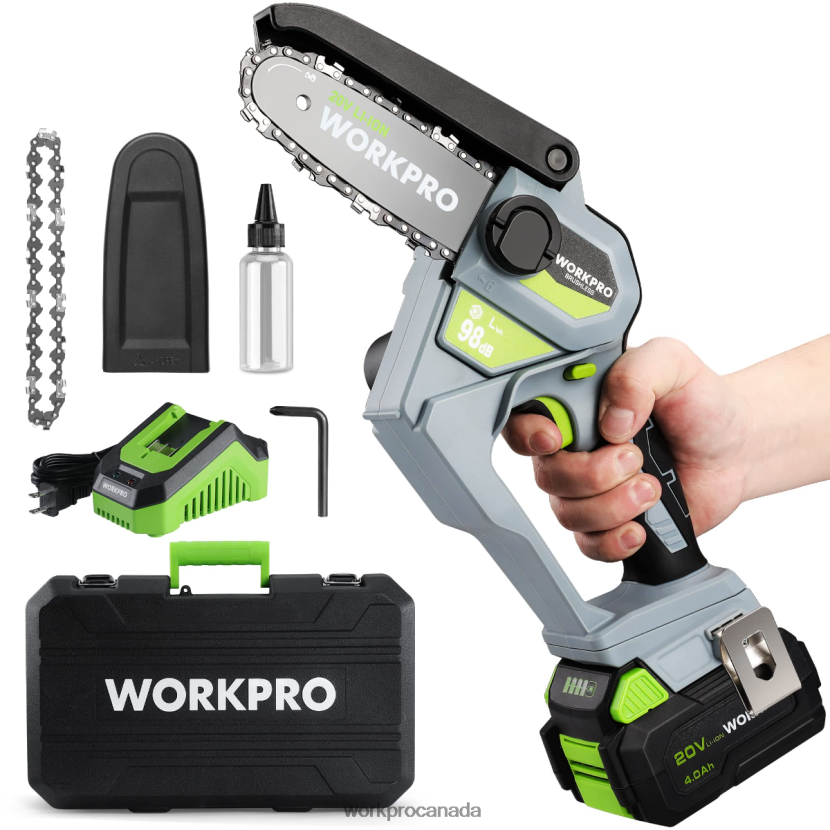 Morden WORKPRO 20V Brushless Cordless Compact Chainsaw with 4.0Ah Battery and Replacement Chain Tool ZNRDXV298