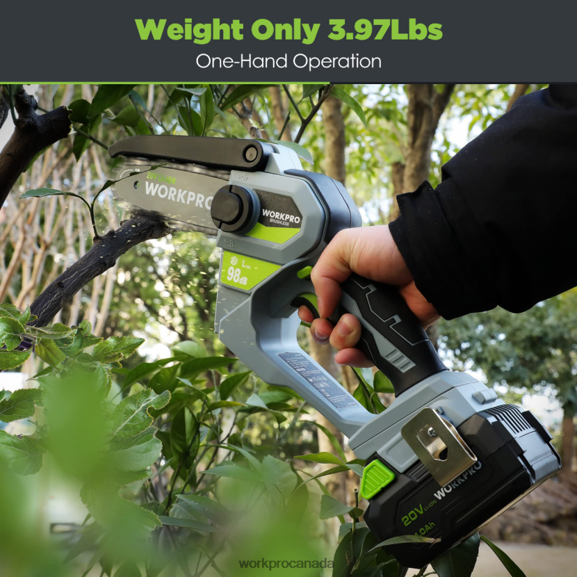 Morden WORKPRO 20V Brushless Cordless Compact Chainsaw with 4.0Ah Battery and Replacement Chain Tool ZNRDXV298
