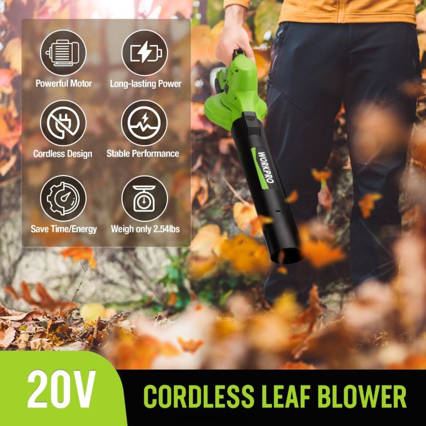 Morden WORKPRO 20V Lightweight Mini Cordless Leaf Blower wih Battery and Charger, 2-Speed Control Tool ZNRDXV303