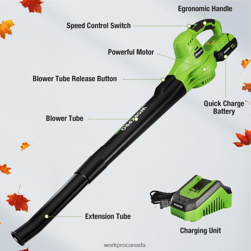 Morden WORKPRO 20V Lightweight Mini Cordless Leaf Blower wih Battery and Charger, 2-Speed Control Tool ZNRDXV303