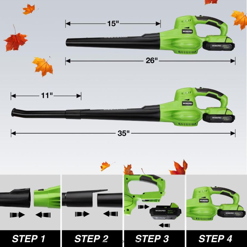 Morden WORKPRO 20V Lightweight Mini Cordless Leaf Blower wih Battery and Charger, 2-Speed Control Tool ZNRDXV303