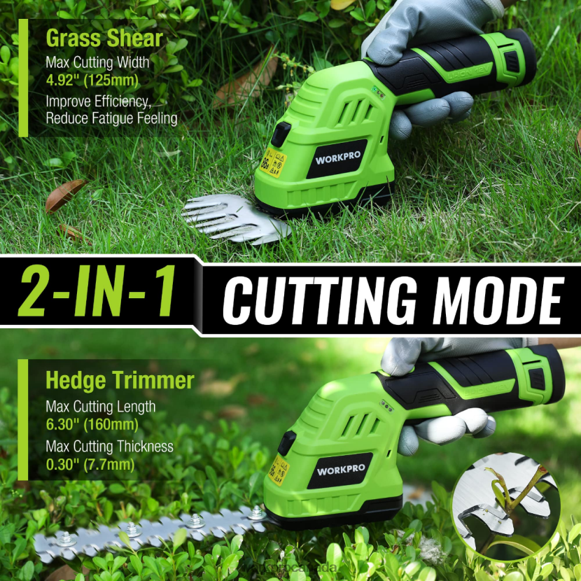 Morden WORKPRO 2 in 1 12V Electric Cordless Grass Hedge Shear & Handheld Shrubbery Trimmer, with 2.0Ah Rechargeable Lithium-Ion Battery and 1 Hour Fast Charger Tool ZNRDXV301