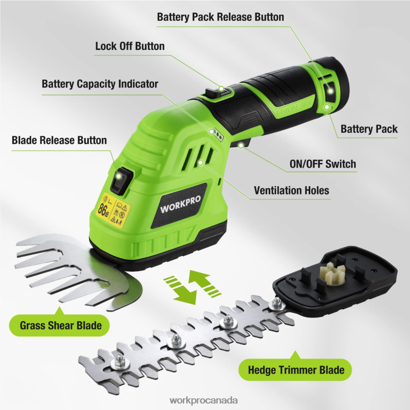 Morden WORKPRO 2 in 1 12V Electric Cordless Grass Hedge Shear & Handheld Shrubbery Trimmer, with 2.0Ah Rechargeable Lithium-Ion Battery and 1 Hour Fast Charger Tool ZNRDXV301