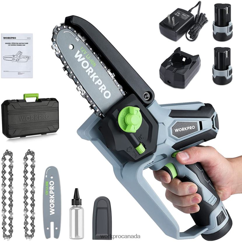 New WORKPRO Mini Chainsaw, Cordless Electric Compact Chain Saw with 2 Batteries, Replacement Guide Bar and Chain Tool ZNRDXV291