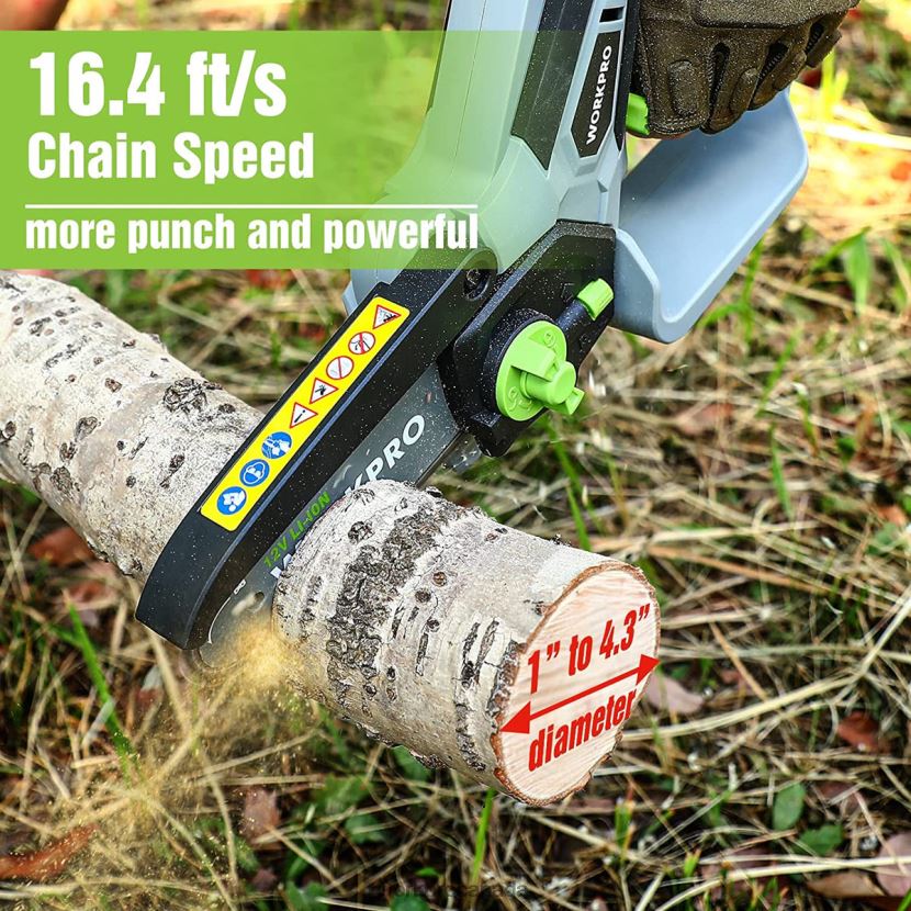 New WORKPRO Mini Chainsaw, Cordless Electric Compact Chain Saw with 2 Batteries, Replacement Guide Bar and Chain Tool ZNRDXV291