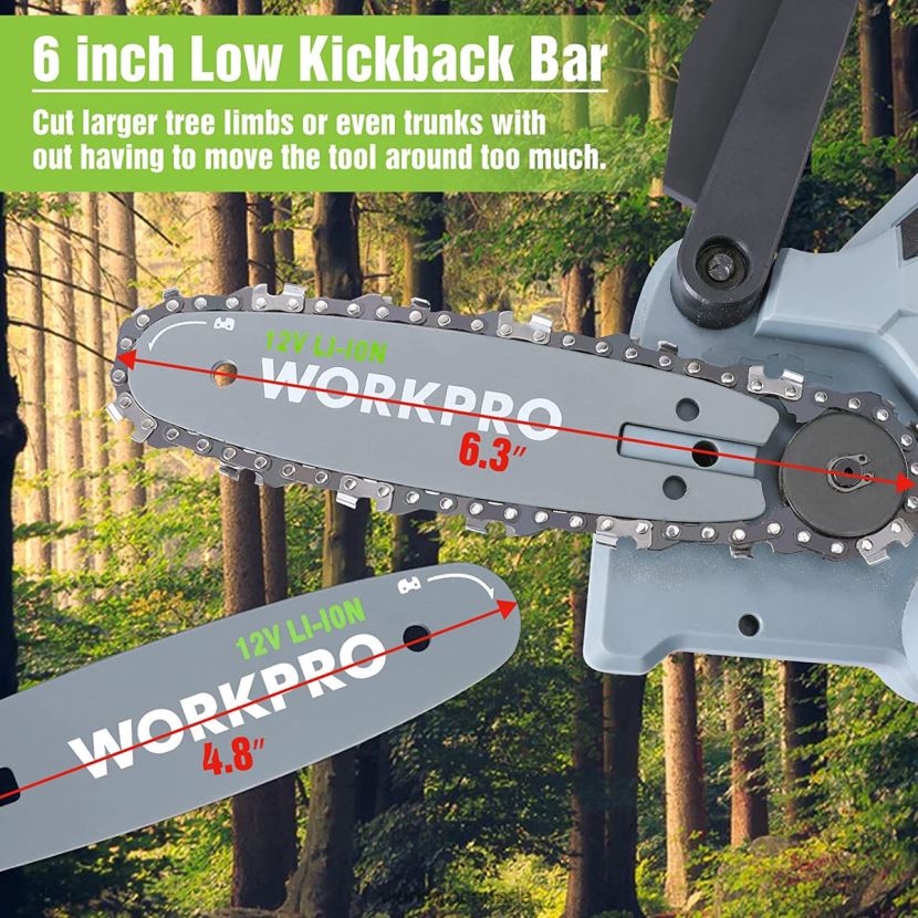 New WORKPRO Mini Chainsaw, Cordless Electric Compact Chain Saw with 2 Batteries, Replacement Guide Bar and Chain Tool ZNRDXV291