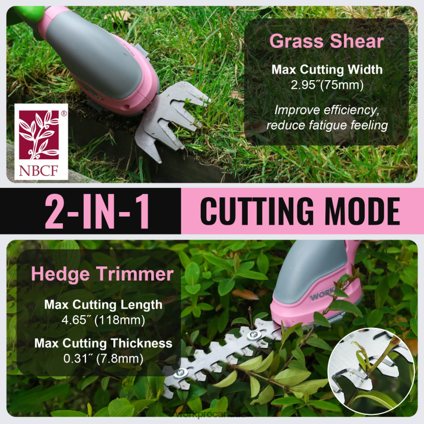 Pink/Green/White WORKPRO 2 in 1 Handheld 3.6V Electric Cordless Shrubbery Trimmer Hedge Shears/Grass Cutter Tool ZNRDXV268