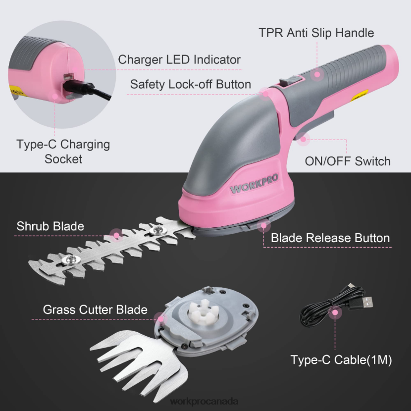 Pink/Green/White WORKPRO 2 in 1 Handheld 3.6V Electric Cordless Shrubbery Trimmer Hedge Shears/Grass Cutter Tool ZNRDXV268