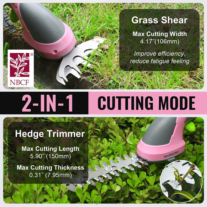 Pink/Green/White WORKPRO 2 in 1 Handheld 7.2V Electric Cordless Shrubbery Trimmer Hedge Shears/Grass Cutter Tool ZNRDXV269