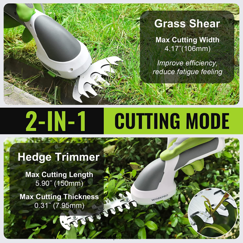Pink/Green/White WORKPRO 2 in 1 Handheld 7.2V Electric Cordless Shrubbery Trimmer Hedge Shears/Grass Cutter Tool ZNRDXV269