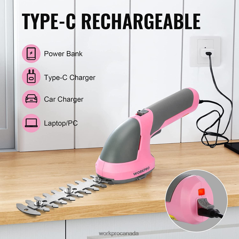 Pink/Green/White WORKPRO 2 in 1 Handheld 7.2V Electric Cordless Shrubbery Trimmer Hedge Shears/Grass Cutter Tool ZNRDXV269