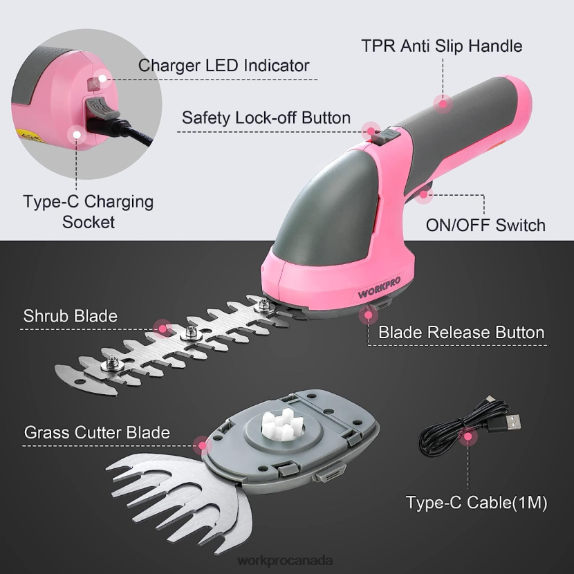 Pink/Green/White WORKPRO 2 in 1 Handheld 7.2V Electric Cordless Shrubbery Trimmer Hedge Shears/Grass Cutter Tool ZNRDXV269