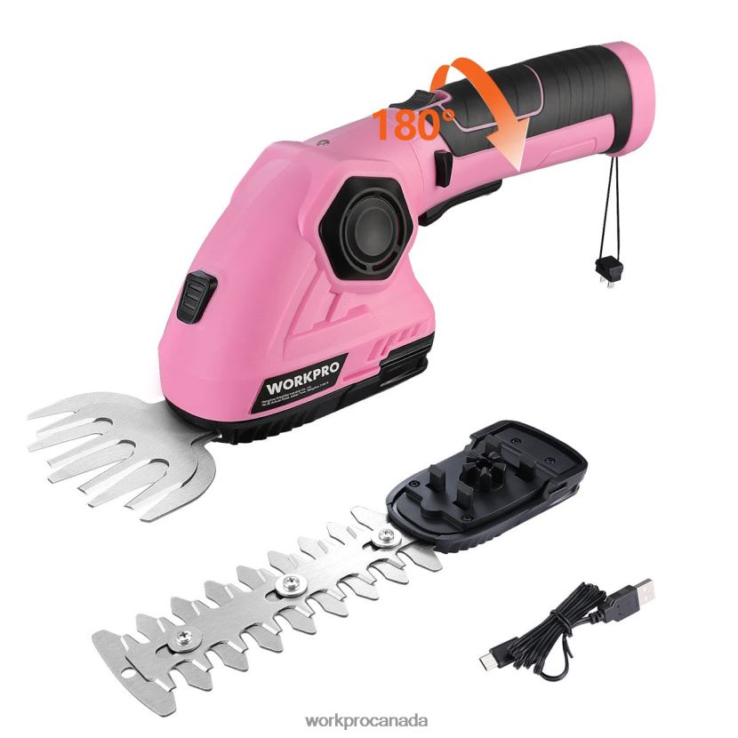 Pink WORKPRO 2 in 1 Handheld Hedge Trimmer 7.2V Electric Grass Trimmer/Hedge Shears Tool ZNRDXV266