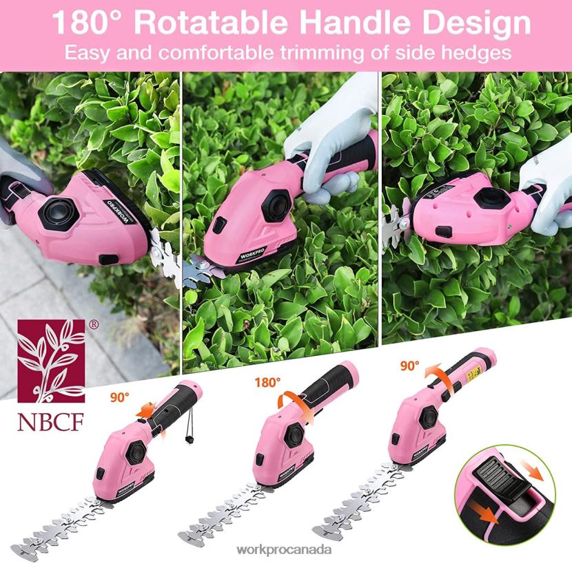 Pink WORKPRO 2 in 1 Handheld Hedge Trimmer 7.2V Electric Grass Trimmer/Hedge Shears Tool ZNRDXV266