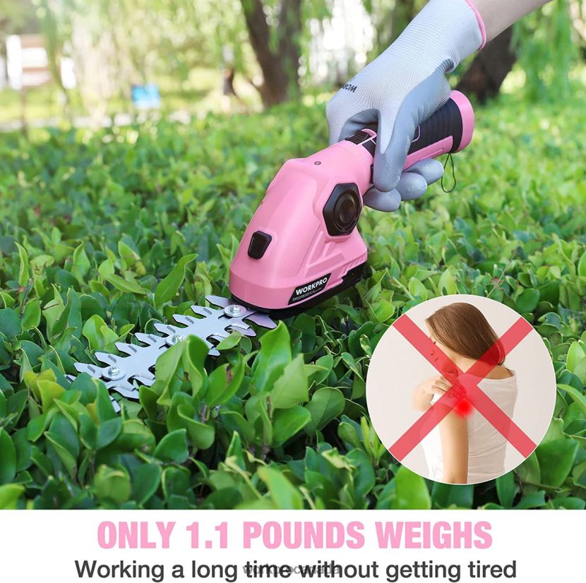 Pink WORKPRO 2 in 1 Handheld Hedge Trimmer 7.2V Electric Grass Trimmer/Hedge Shears Tool ZNRDXV266