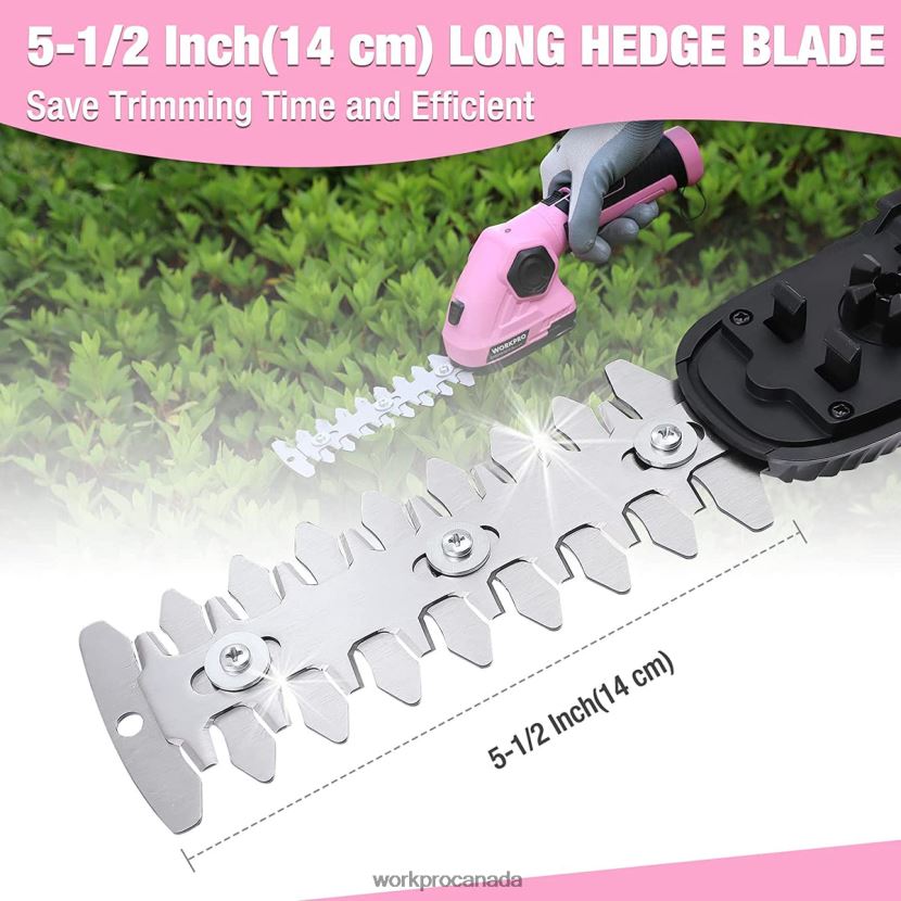 Pink WORKPRO 2 in 1 Handheld Hedge Trimmer 7.2V Electric Grass Trimmer/Hedge Shears Tool ZNRDXV266