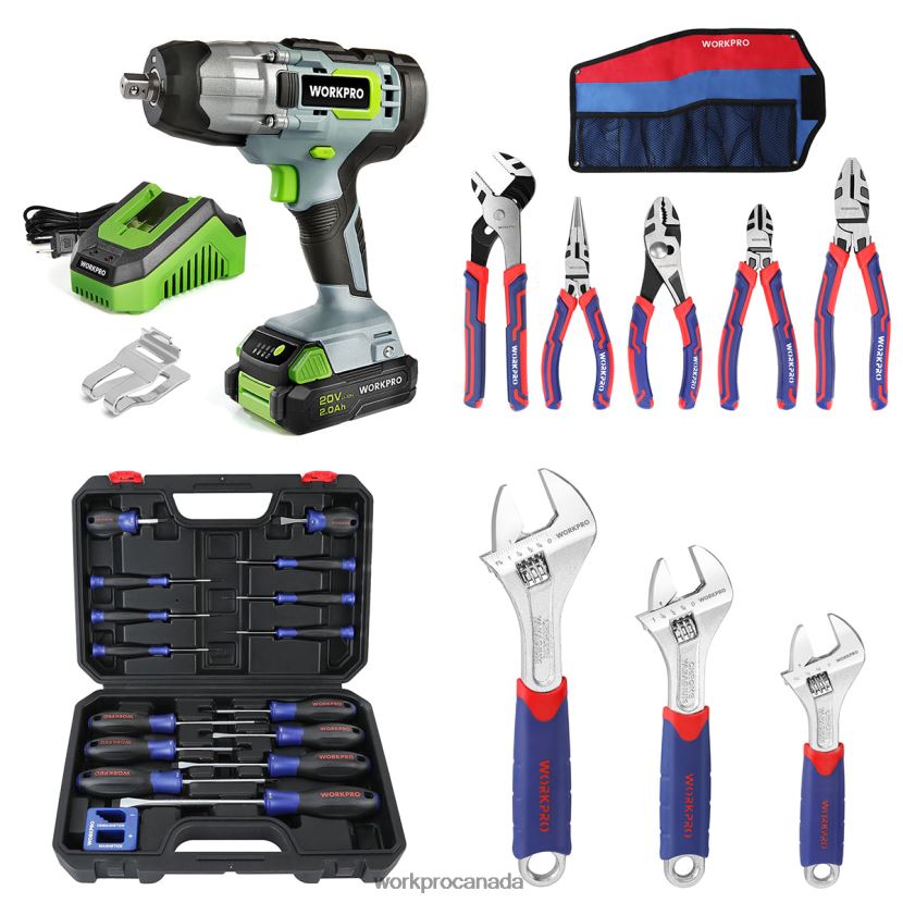 Helpful WORKPRO 20V Cordless Impact Wrench & 5 Pcs Pliers Set & 16 Pcs Magnetic Screwdriver Set & 3 Pcs Adjustable Wrench Set Tool ZNRDXV319