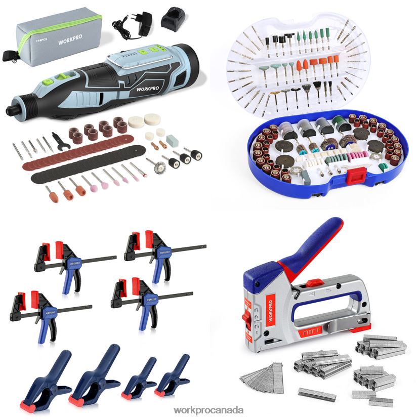 Morden WORKPRO 12V Cordless Rotary Tool Kit & 276-piece Rotary Tool Accessories Kit & 8-Piece Clamp Set & 4-in-1 Staple Gun Kit Tool ZNRDXV317