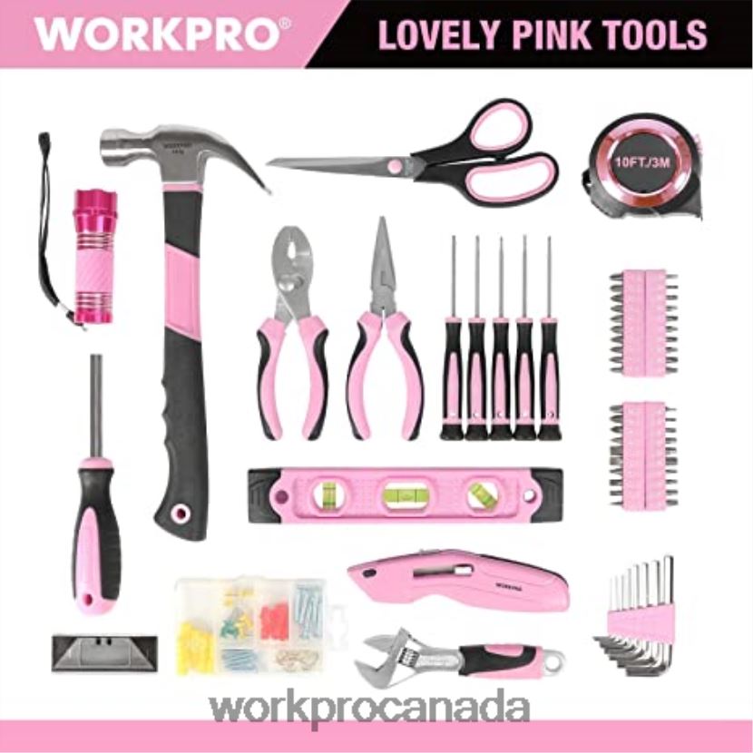 Pink WORKPRO 106 Pcs Tool Kit & 6 Pcs Magnetic Screwdrivers & 12V Cordless Drill Driver Kit & 6-in-1 Staple Gun Tool ZNRDXV312