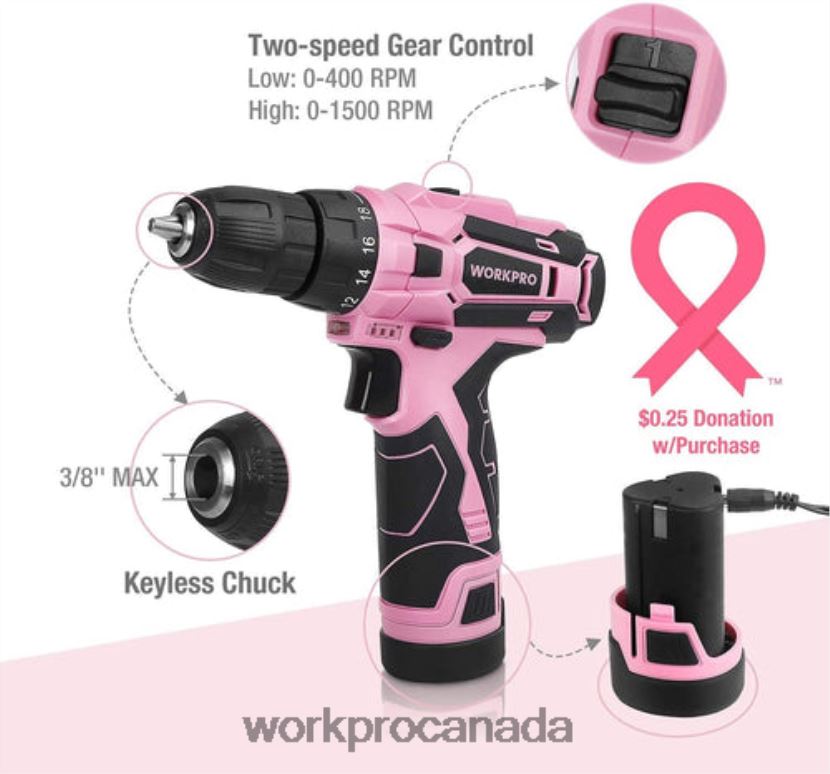 Pink WORKPRO 12V Cordless Drill Driver Kit & 103 Pcs Tool Kit & 8 Pcs Magnetic Screwdrivers Set & 6-in-1 Staple Gun Tool ZNRDXV315