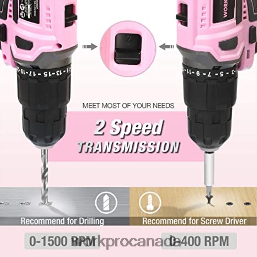 Pink WORKPRO 20V Cordless Drill Driver Set & 6-Piece Mini Pliers & 10-piece Tool Kit & Cordless Glue Gun Tool ZNRDXV316