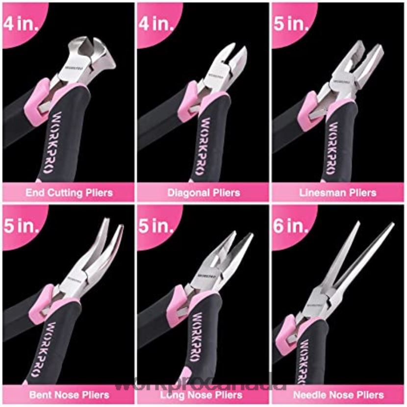 Pink WORKPRO 20V Cordless Drill Driver Set & 6-Piece Mini Pliers & 10-piece Tool Kit & Cordless Glue Gun Tool ZNRDXV316