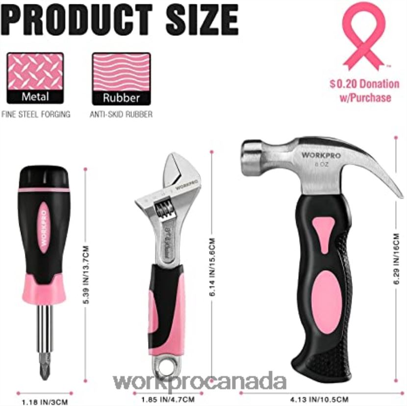 Pink WORKPRO 20V Cordless Drill Driver Set & 6-Piece Mini Pliers & 10-piece Tool Kit & Cordless Glue Gun Tool ZNRDXV316