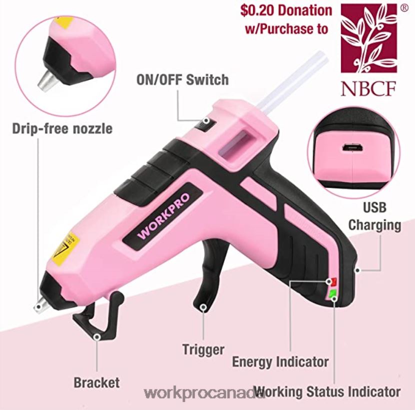 Pink WORKPRO 20V Cordless Drill Driver Set & 6-Piece Mini Pliers & 10-piece Tool Kit & Cordless Glue Gun Tool ZNRDXV316