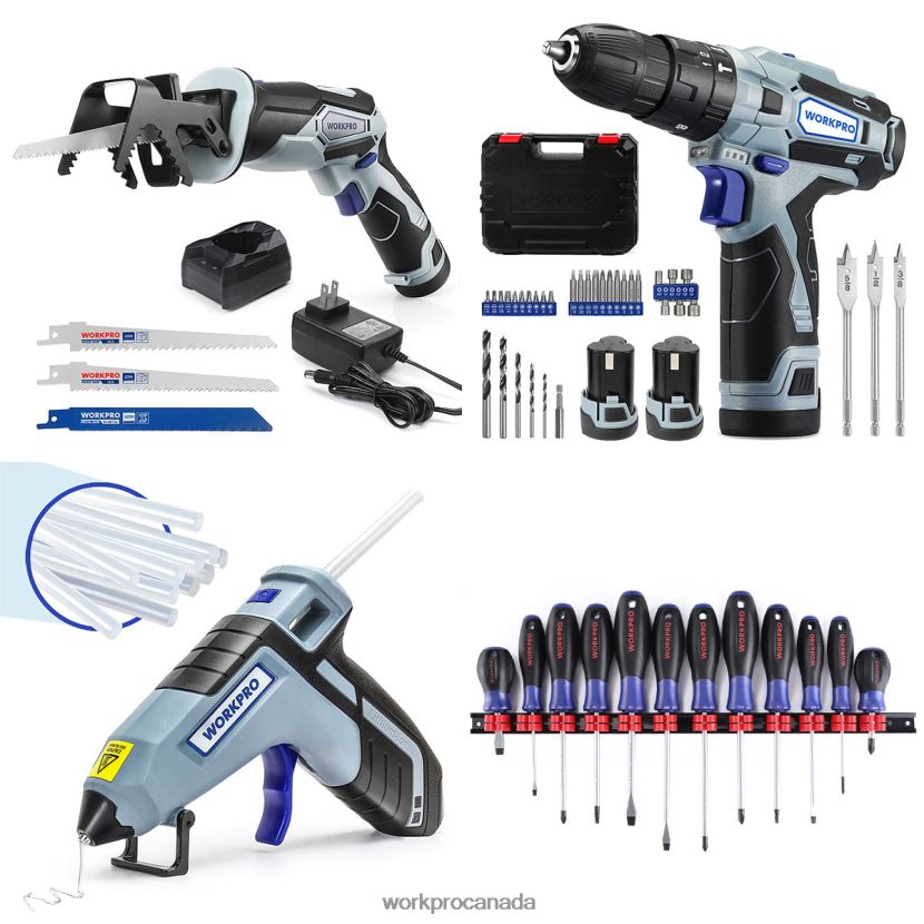 Useful WORKPRO 12V Cordless Reciprocating Saw & 12V Cordless Drill Driver Kit & 12 Pcs Magnetic Screwdrivers Set & Cordless Hot Glue Gun Tool ZNRDXV321