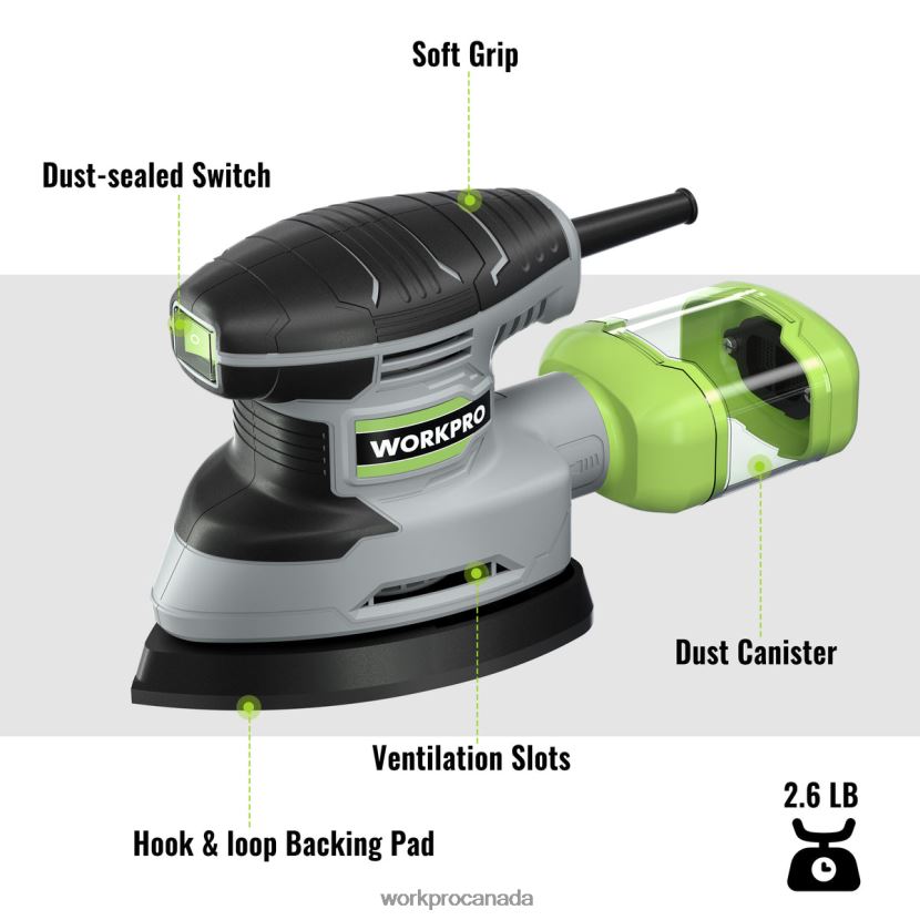 Helpful WORKPRO 1.6 Amp Detail Sander, 13000 OPM Compact Electric Sander with Dust Collector Tool ZNRDXV239