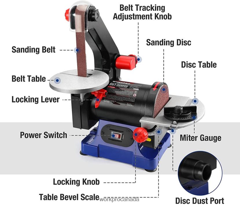 Helpful WORKPRO Disc Belt Sander, 1 in. x 30 in. Belt & 5 in. Sanding Disc, including 6 PCS Sandpapers Tool ZNRDXV237