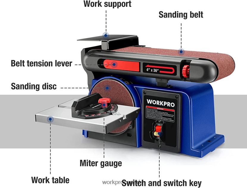 Useful WORKPRO Belt Disc Sander, 4 in. x 36 in. Belt & 6 in. Disc Sander with 6 pcs Sandpapers, Cast Iron Base for Sanding Woodworking Tool ZNRDXV235