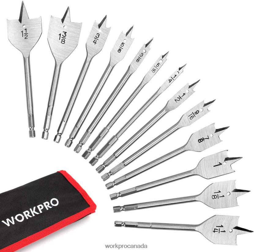 Helpful WORKPRO 13 Pcs Spade Drill Bit Set in SAE with Nylon Storage Pouch Tool ZNRDXV211