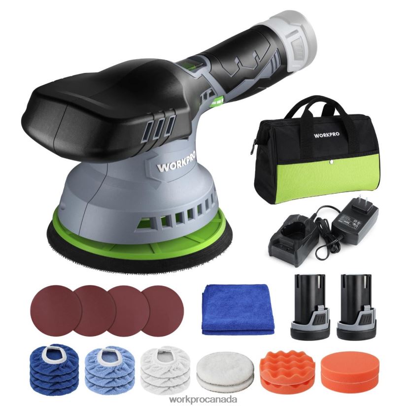 Morden WORKPRO 6-Inch Dual Action Cordless Car Buffer Polisher with 2 pcs 12V Rechargeable Battery Tool ZNRDXV238