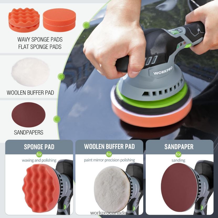 Morden WORKPRO 6-Inch Dual Action Cordless Car Buffer Polisher with 2 pcs 12V Rechargeable Battery Tool ZNRDXV238