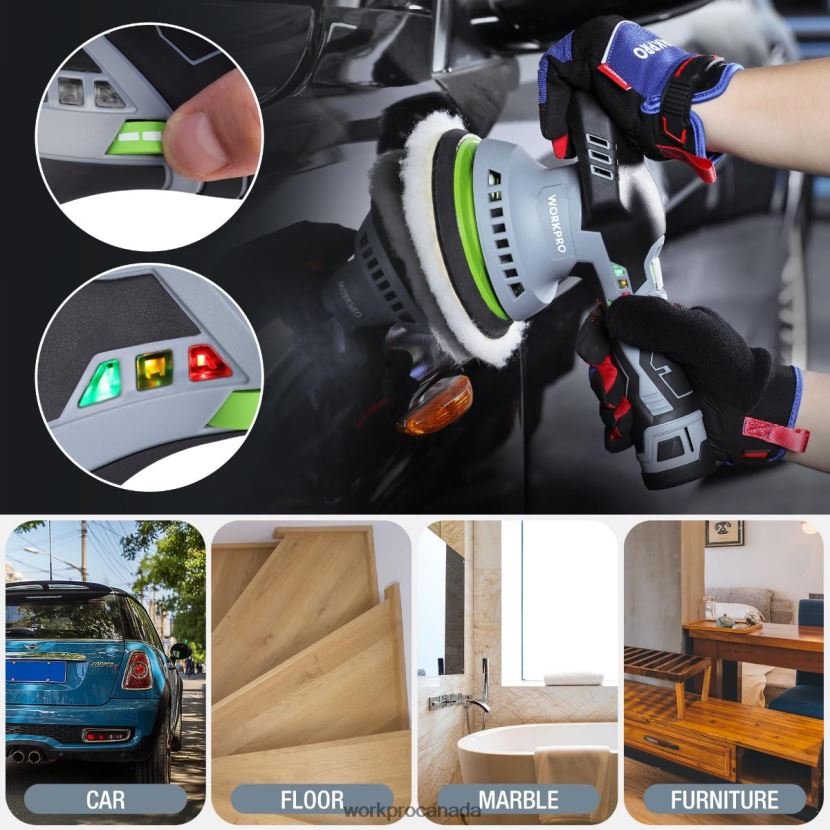 Morden WORKPRO 6-Inch Dual Action Cordless Car Buffer Polisher with 2 pcs 12V Rechargeable Battery Tool ZNRDXV238