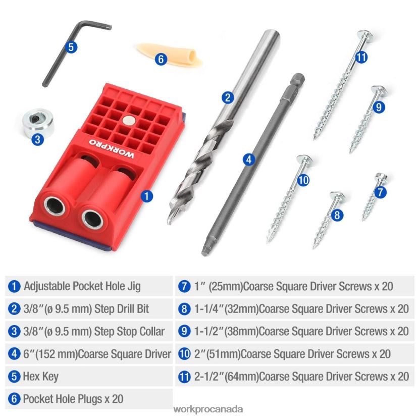 Morden WORKPRO Plastic Plugs Coarse Square Driver Screws Pocket Hole Jig Kit Tool ZNRDXV201