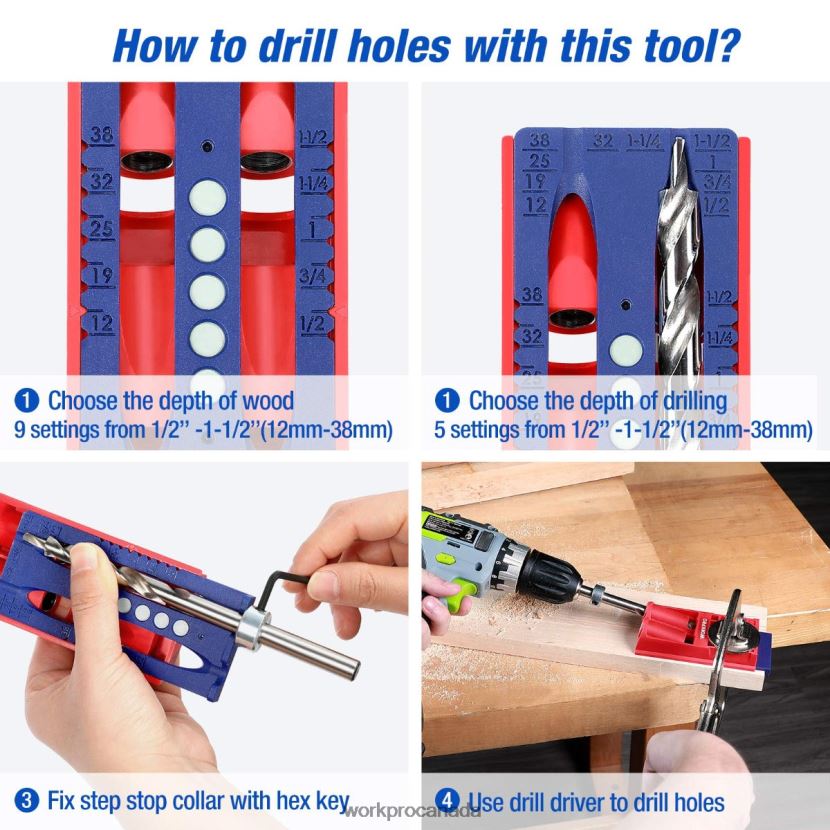 Morden WORKPRO Plastic Plugs Coarse Square Driver Screws Pocket Hole Jig Kit Tool ZNRDXV201