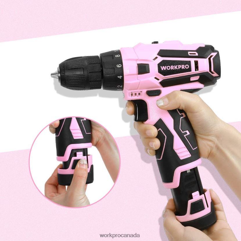 Pink WORKPRO 12V Lithium-ion Replacement Battery for 12V Cordless Drill Driver Tool ZNRDXV223